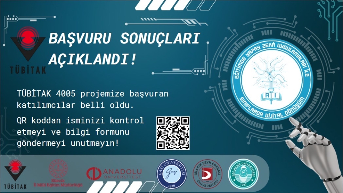 TÜBİTAK 4005 Eğitimde Yapay Zeka Uygulamaları ile Sınıflarda Dijital Dönüşüm Projesine Katılım Durumu